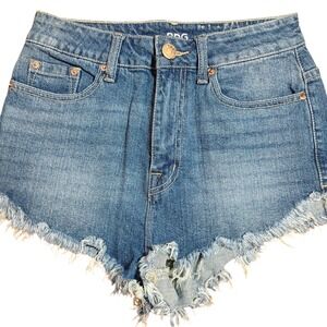 BDG Denim Shorts Womens 26W Super High Rise Dolphin Frayed Hem Blue Jean
